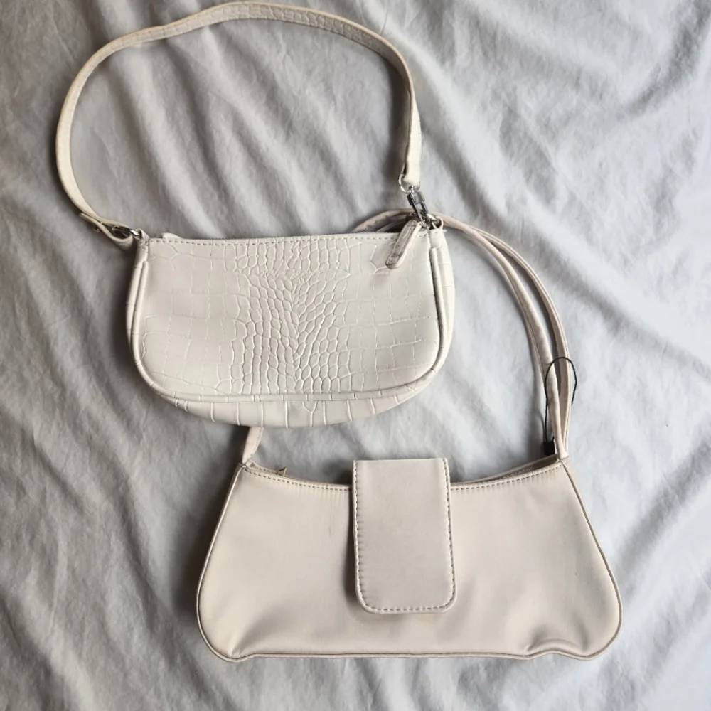 Set 2: Ivory Mini Purse shoulder bags - alligator & satin zip top 90s y2k - Picture 1 of 8